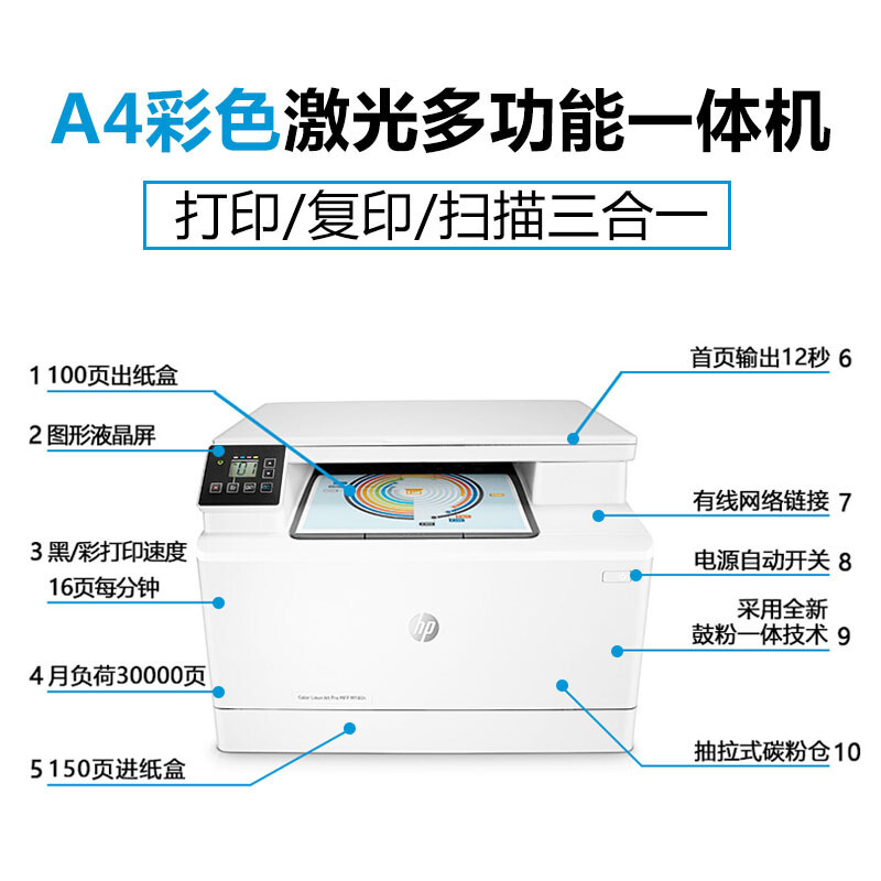 惠普hpm180n彩色激光打印机惠普激光打印机一体机激光彩色激光打印机
