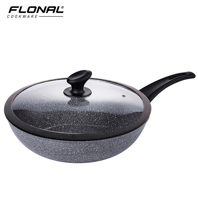 FLONAL经典火山岩复底系列32CM炒锅套装,不粘锅家用不沾锅平底电磁炉燃气灶适用