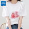 真维斯旗下JSW白t恤女冰丝光棉夏短袖上衣薄款圆领印花气质简约