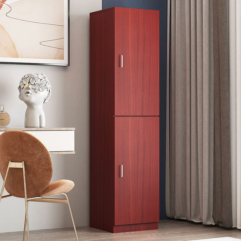 臻远ZY-MZYG-10简约木质衣柜卧室单开门衣柜夹缝储物柜 柚木色B款上下门高清大图