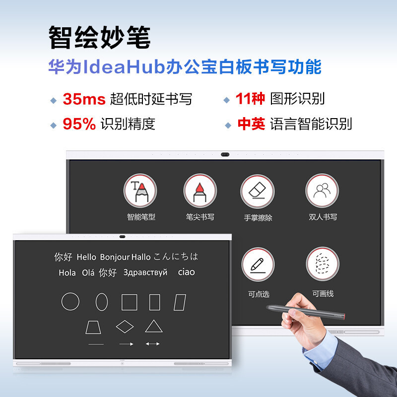 华为会议平板 企业办公宝远程视频会议智能电视触摸大屏 IdeaHub S 86英寸安卓+i5+移动支架+传屏器+遥控精灵
