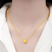 [专柜品质]经典香港沙金项链女款2021新款吊坠女时尚百搭锁骨链 水波链+转运珠(戒指随机送)