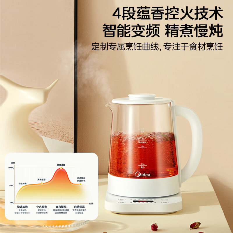 美的(Midea)养生壶 1.5L大容量家用办公室热水壶可预约煮茶壶 Y20P 米白色 1.5L高清大图