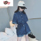 绿彩虹光女童连体裤2022夏装新款儿童牛仔短袖连体衣中大童洋气工装连身裤