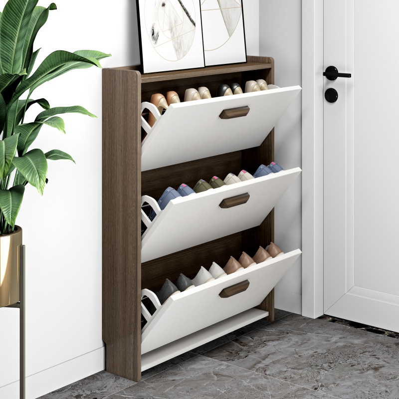 寻木匠超薄翻斗口鞋柜家用17cm玄关黑胡桃色厅柜大容量收纳阳台鞋架