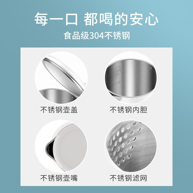 九阳(Joyoung) 家用电热水壶1.5L开水壶304不锈钢内胆双层壶体开水壶[企业采购][支持一件代发]高清大图