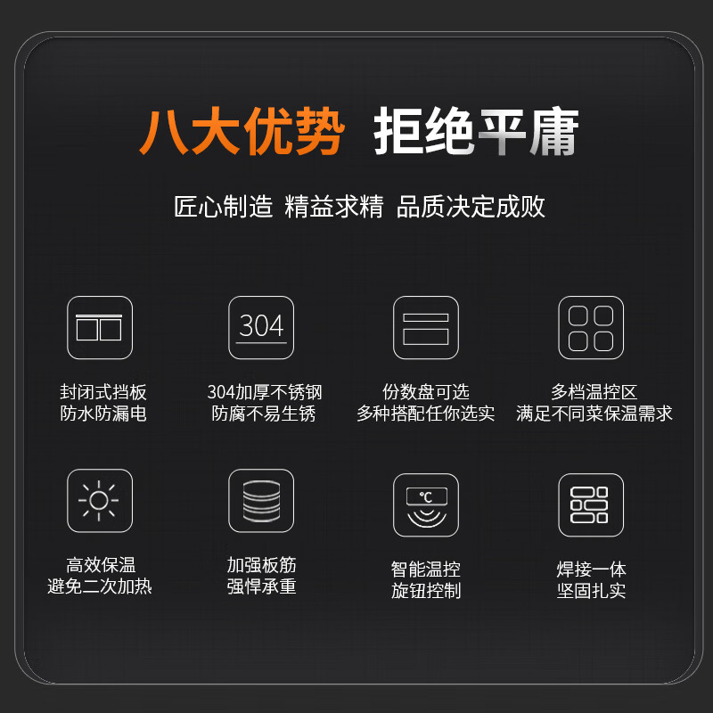 脉巴赫 商用快餐保温售饭台6格 保温餐车台式304不锈钢快餐车食堂分餐台 MBH-BWSFT-0606-AB高清大图