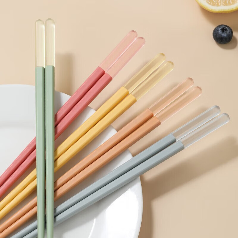 康巴赫(KBH)筷子果缤纷五彩分食合金筷子套装餐具套装不易发霉防滑5双装KH-JKGB01