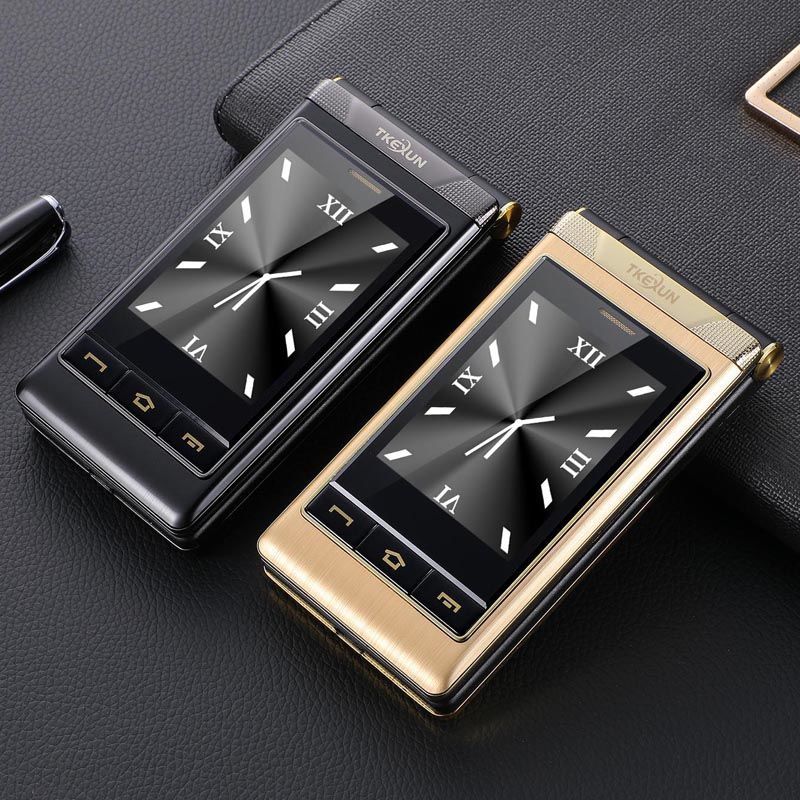 手写老人翻盖手机大声音大字体大按键触男女款双屏4g老年机金色双屏4g