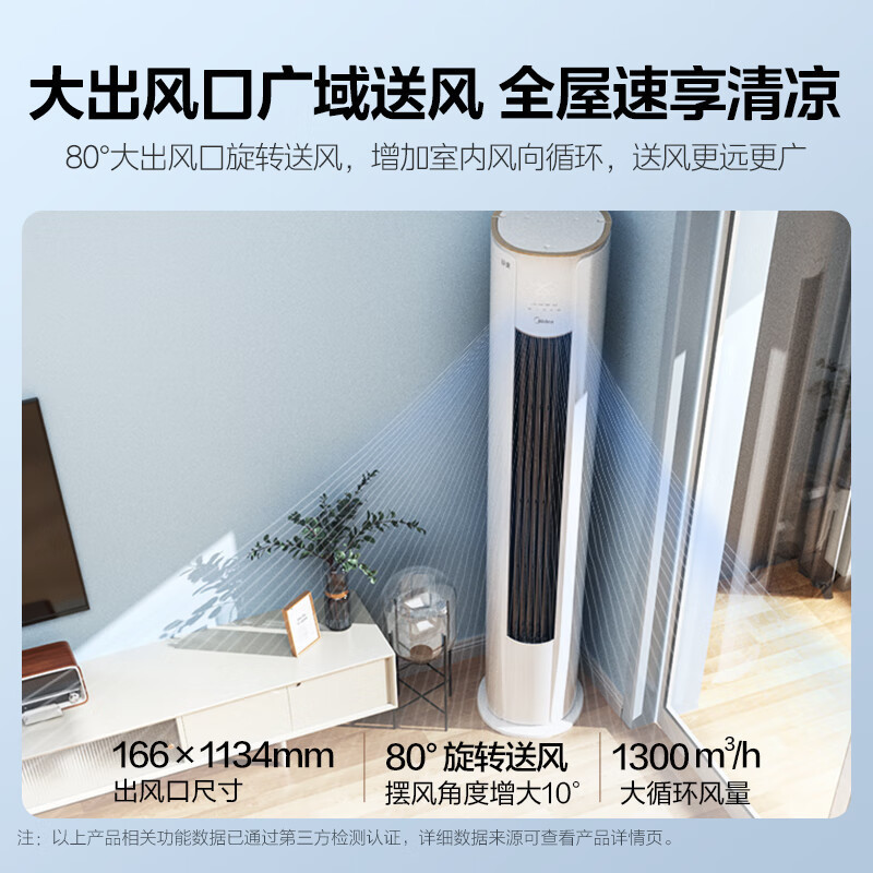美的(Midea)KFR-51LW/N8MJC3大2匹 风酷 新能效变频冷暖 APP智能 家用客厅圆柱立式柜机