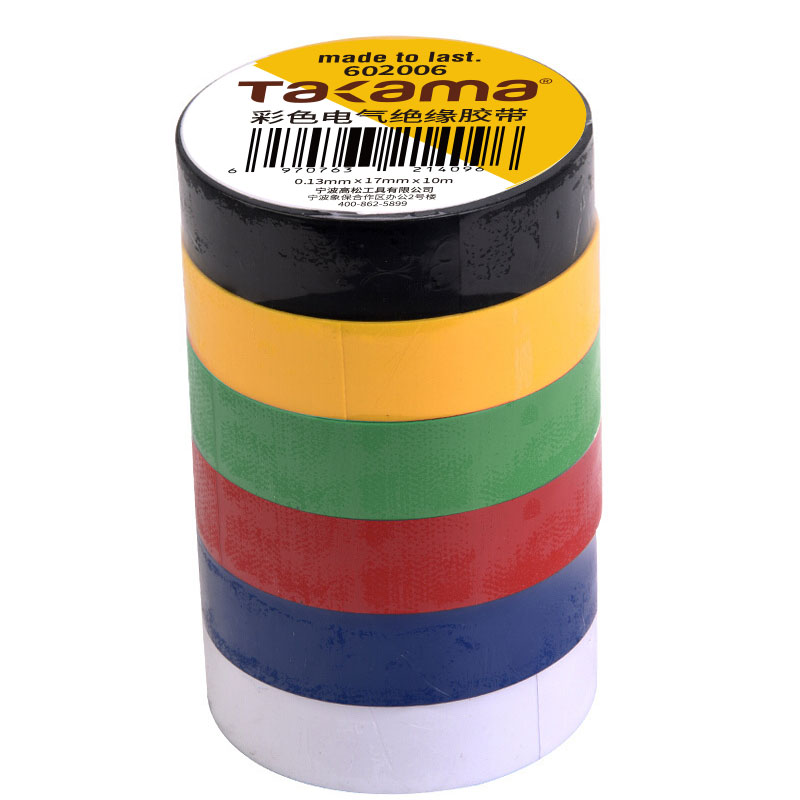 高松 takama 电工胶带 电气绝缘胶带耐高温PVC防水彩色胶带60卷装 602006高清大图