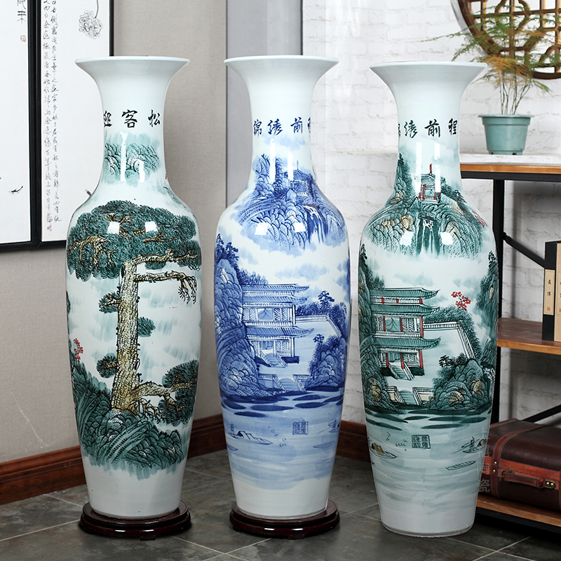 三维工匠景德镇青花陶瓷器落地大花瓶中式家居客厅装饰大摆件乔迁开业