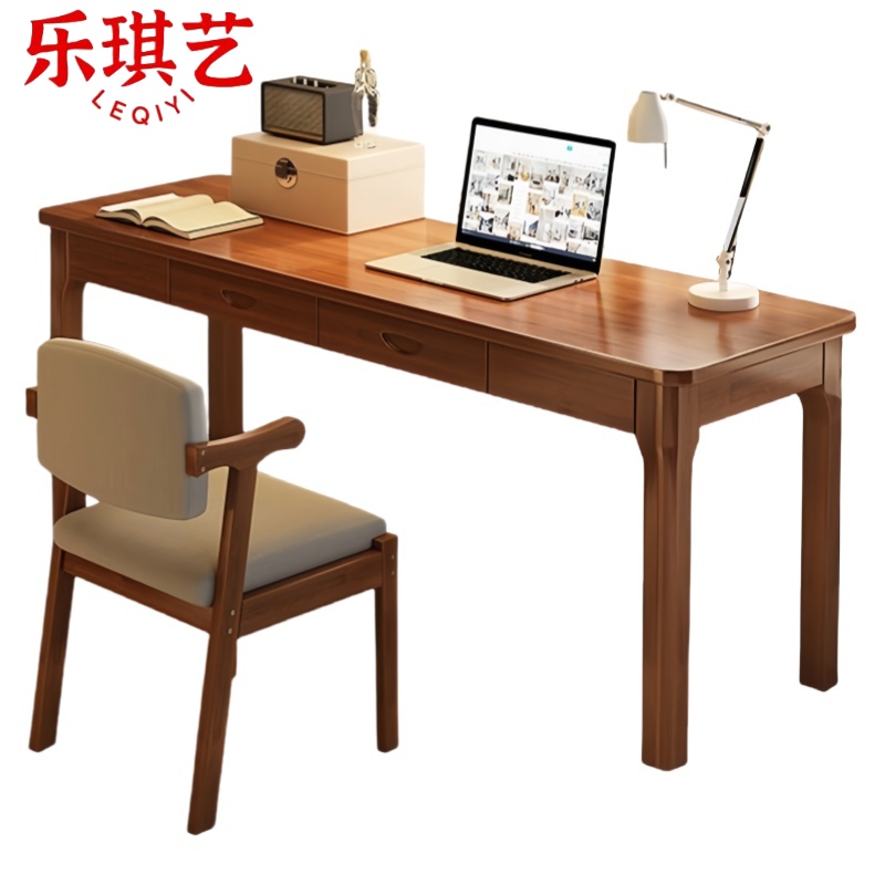 乐琪艺 书桌椅组合 D款120*40*75cm(胡桃色) 套高清大图