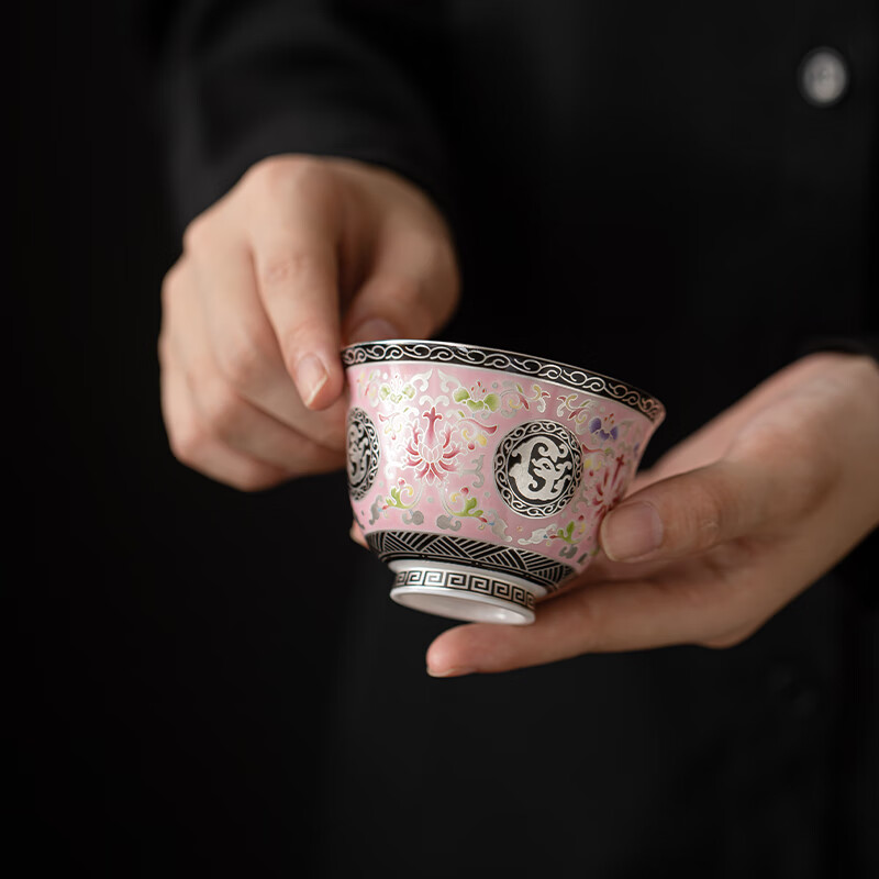 苏氏陶瓷(SUSHI CERAMICS) 宝相花主人杯粉色 珐琅彩茶杯 110ml (单位:个)高清大图