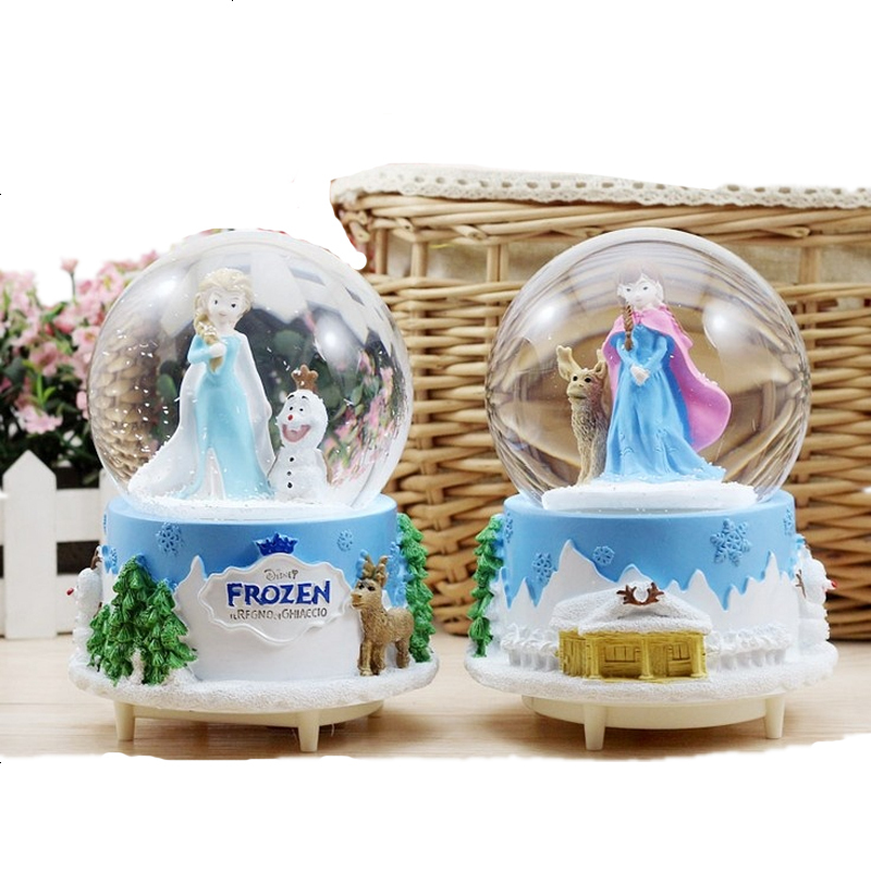 送女生水晶球音乐盒雪花冰雪奇缘艾莎公主八音盒旋转儿童生日礼物