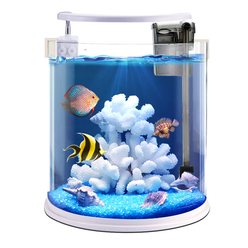 水培鱼缸水族箱 圆柱生态金鱼缸造景套餐超白高清玻璃小型热带鱼高清大图