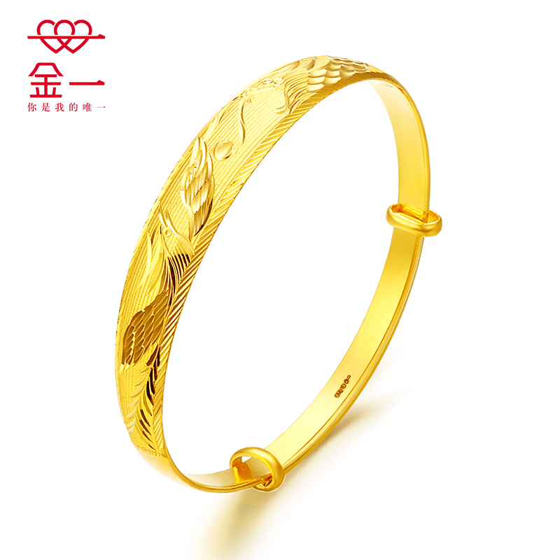 金一足金999拉丝工艺龙凤婚庆女士黄金手镯(计价) AAE018