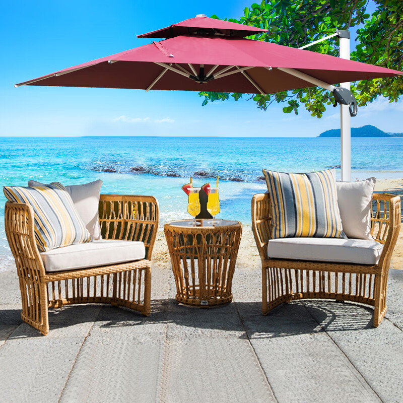 金菲罗格 户外休闲藤编沙发仿藤塑料粗藤创意藤椅 单人+单人+小茶几送坐垫+4个靠高清大图