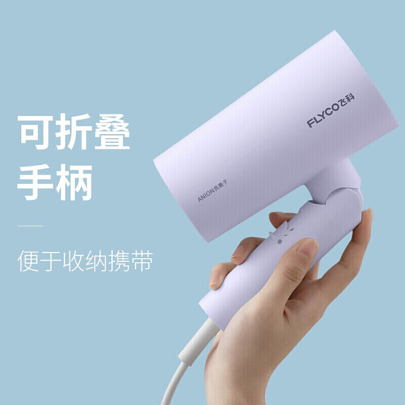 飞科(FLYCO)电吹风FH6277淡紫色便携可折叠大功率1800W负离子养发速干吹风机高清大图