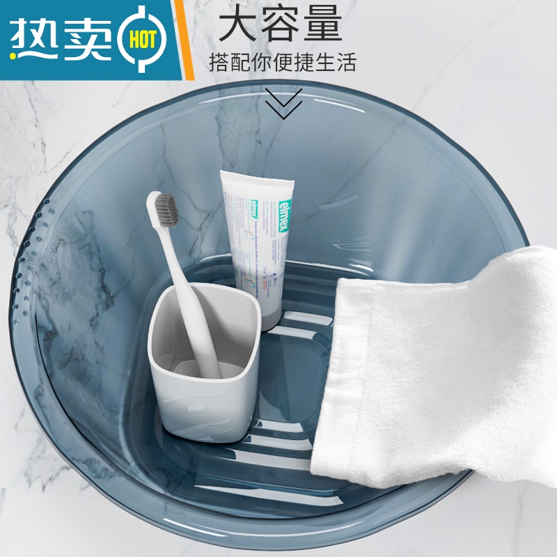 敬平洗脸盆家用透明方形盆加大洗衣盆洗水池洗菜塑料耐用迷你小号盆子高清大图
