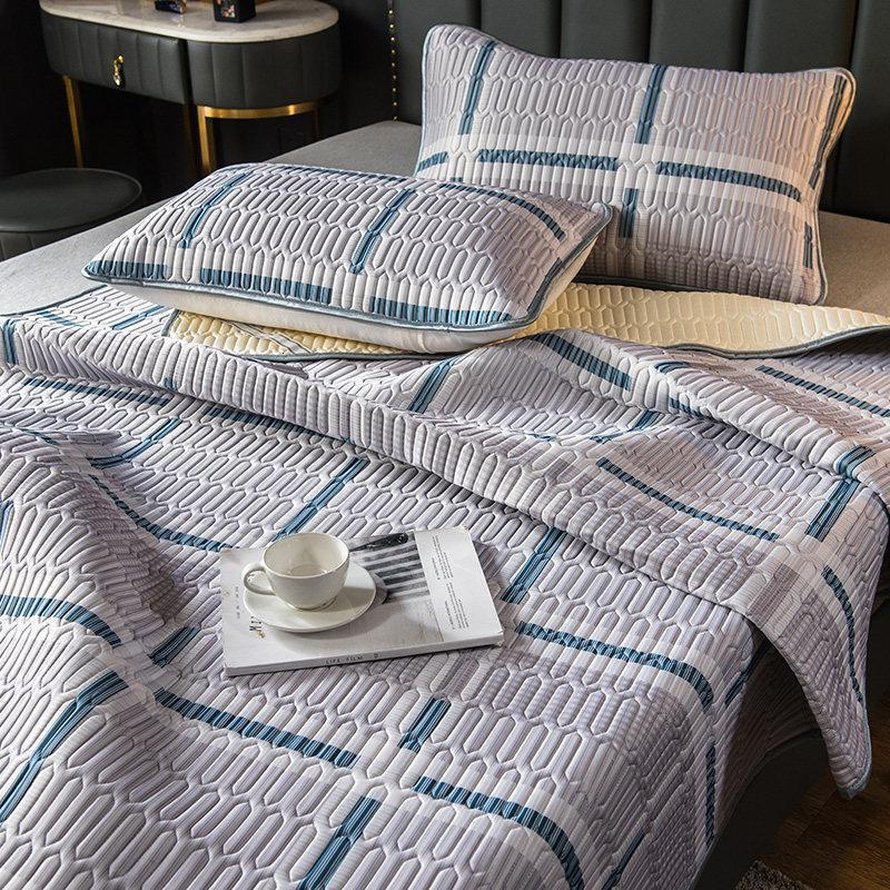 家柏饰(CORATED)泰国乳胶凉席三件套夏季1.8m床可水洗折叠冰丝席子1.5米空调软席 格子-蓝灰 1.2m（4英尺）床