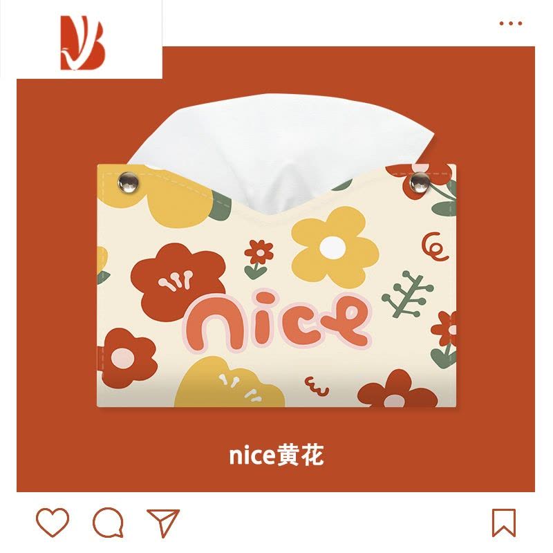 三维工匠北欧风nice花朵纸抽盒客厅车载卫生间卷纸巾盒装饰袋收纳套抽纸盒 一排郁金香-抽纸盒图片