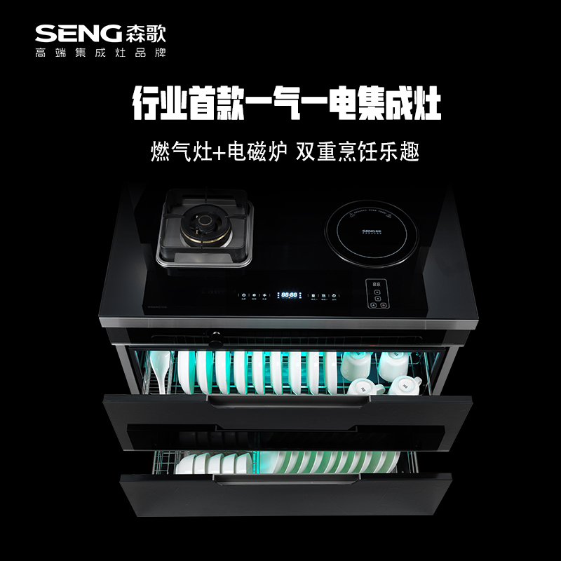 森歌(SENG)集成灶一气一电消毒柜款JJZDT-KA1(天然气)60℃恒温置物台 105L超大容量 5.0kW大火力,