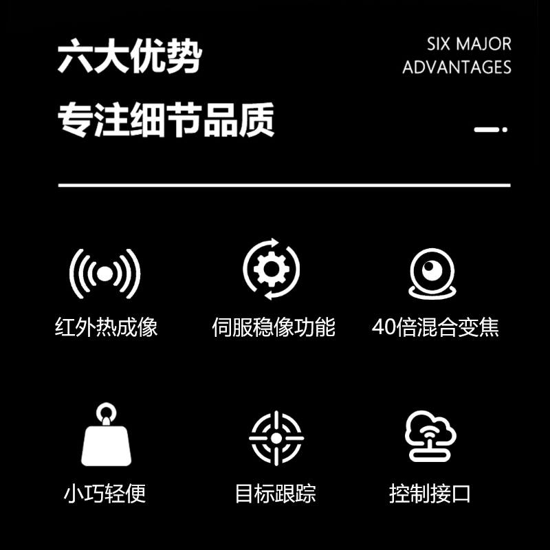 疆明航空 JM-PLD60 三光微型吊舱(三轴)伺服稳像 10倍光学变焦 40倍混合变焦 内置跟踪 螺旋稳定高清大图