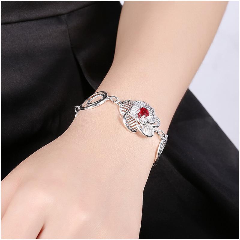 H483 Women Fashion Bracelet女生饰品气质花朵手链镀925纯银复古送女朋友七夕情人节礼物