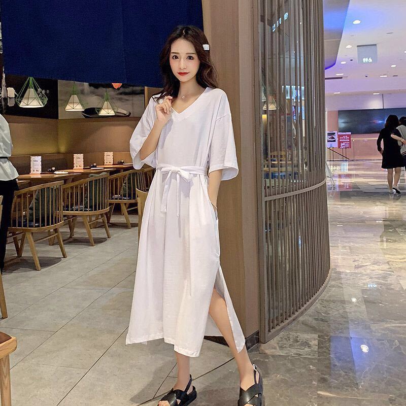 艳如飞特大码女装t恤胖mm200斤230加肥加大连衣裙长款宽松过膝半袖潮240大码女装