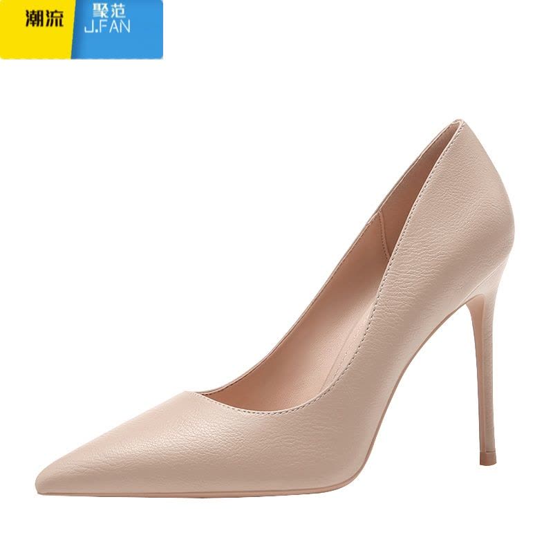 聚范米白高跟鞋女细跟2024年新款晚晚风10公分裸色法式气质单鞋夏8cm图片