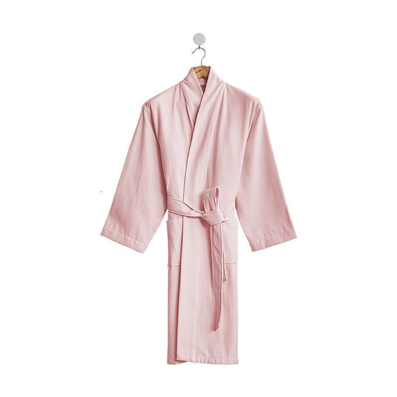 美帮汇五星级酒店浴袍男女成人华夫格睡袍全棉情侣柔软浴衣 优雅粉 M