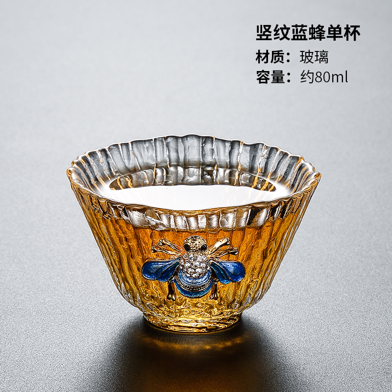 不产 主人杯家用创意个性品茗杯个人杯小号建盏办公茶杯 三维工匠 竖纹蓝蜂单杯38高清大图