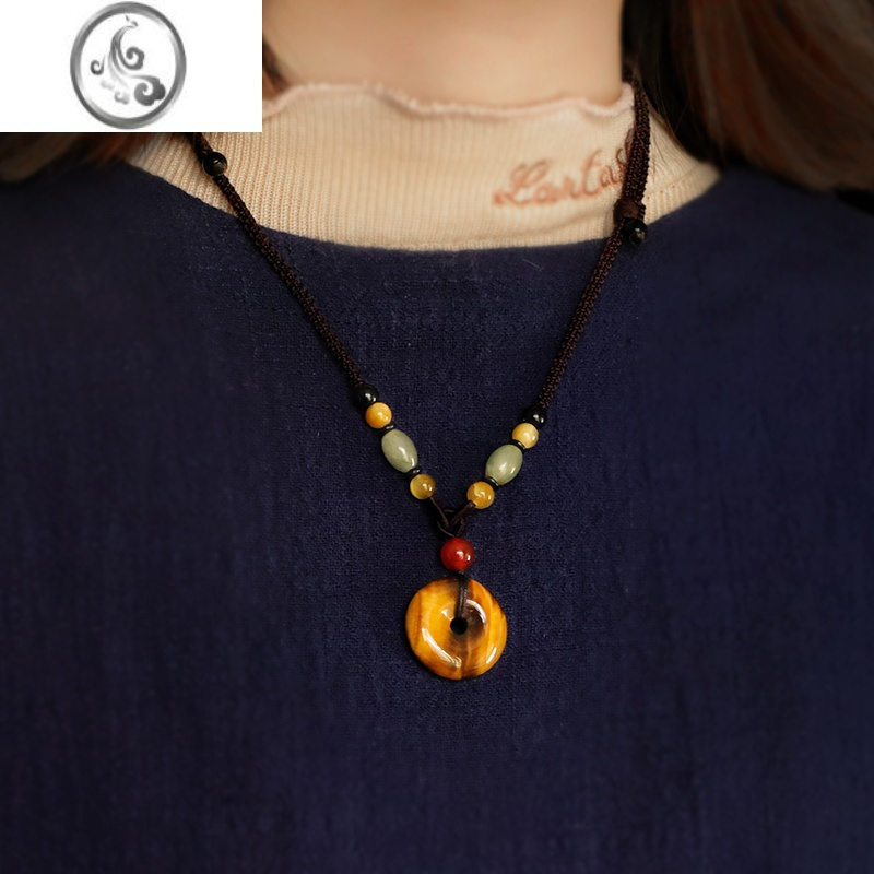 jimi古风虎眼石貔貅项链长款玉石吊坠毛衣链男女百搭水晶新款配饰挂饰