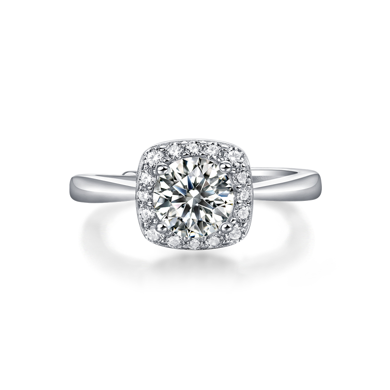 玖钻珠宝 925 银莫桑石戒指 正版小方糖钻戒公主结婚求婚戒指女R13157高清大图