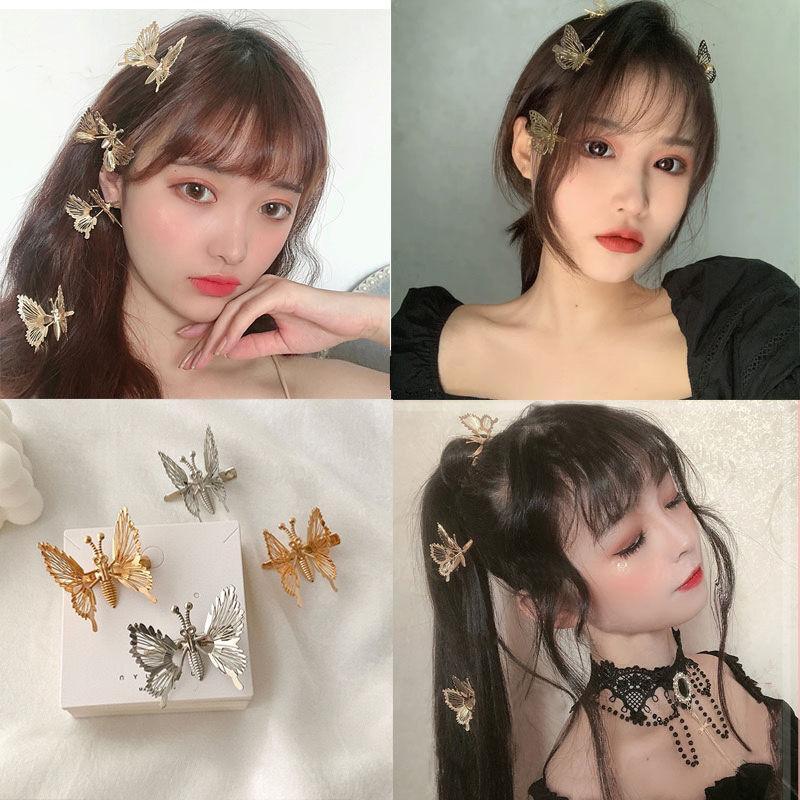会动的蝴蝶发夹甜美森系少女金属发卡超仙百搭刘海边夹鸭头饰