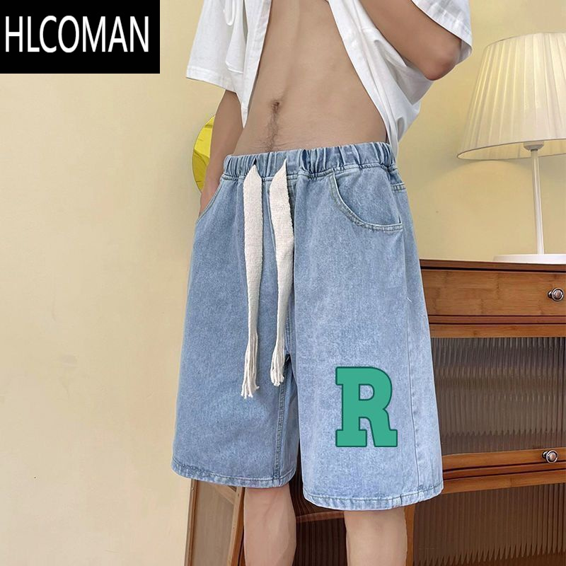 HLCOMAN牛仔短裤男薄款夏季港风街头嘻哈潮流水洗宽松大码中裤休闲五分裤