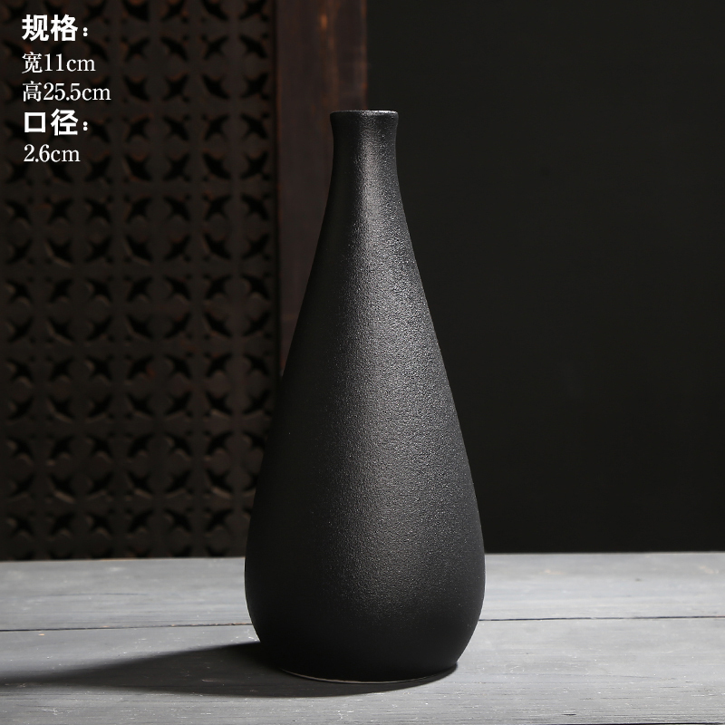 黑色复古陶瓷花瓶中式禅意客厅家居电视柜插花摆件黑陶陆宝釉花器 三维工匠 纹理丨款式九