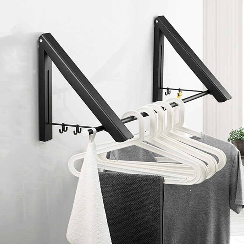 折叠隐形晾衣架太空铝壁挂式古达免打孔伸缩挂衣杆小户型阳台晒被铝晾