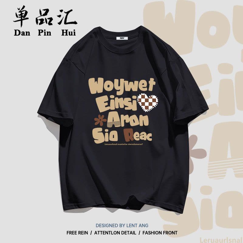 单品汇 纯棉T恤男女夏季新款短袖学生情侣卡通字母印花宽松上衣潮图片