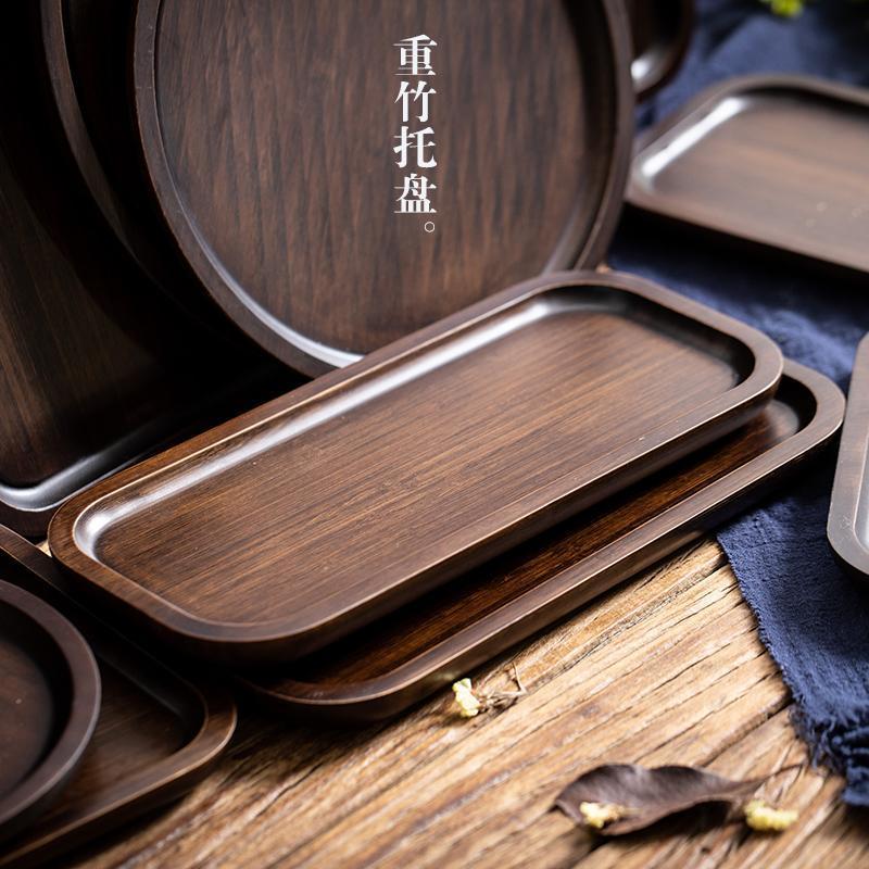 日式重竹托盘托盘长方形家用木盘子茶盘实木碟圆形北欧蛋糕餐盘 重竹托盘正方形20*20vm