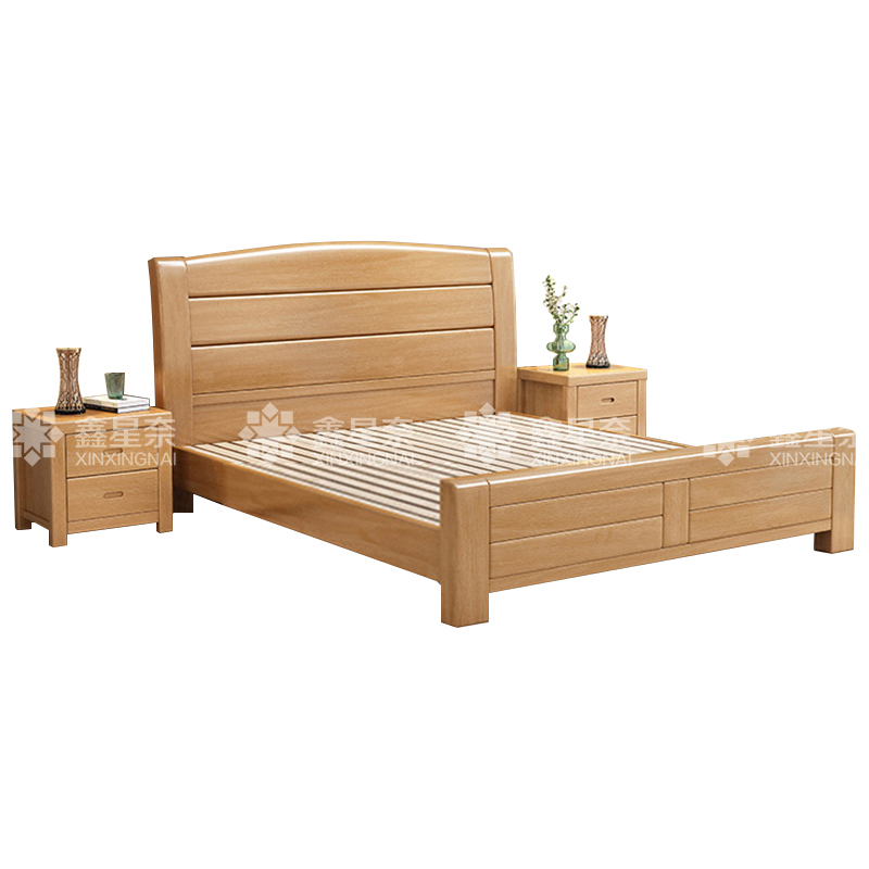 鑫星奈 XXN4031231 实木床原木色1.5米单人床含两个床头柜