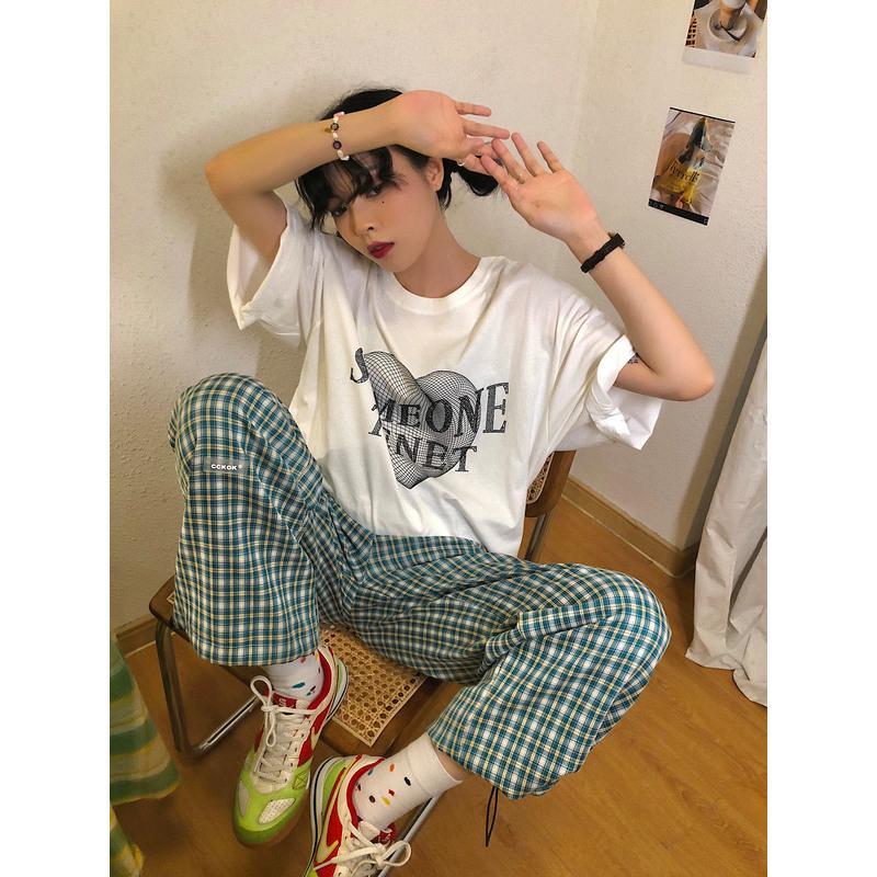 CCKOK合作款爱心字母休闲短袖T2021新款休闲宽松小众设计半袖女夏 白色 M