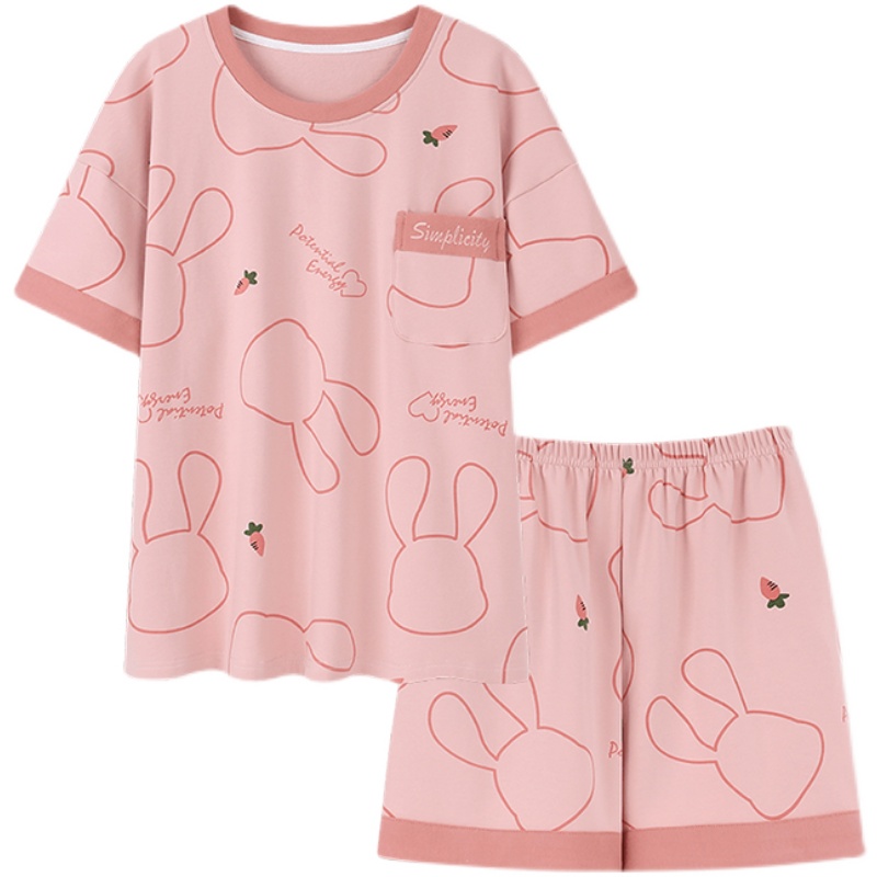 浪莎睡衣女夏季纯棉薄款短袖短裤可爱夏天休闲可外穿家居服棉穿夏高清大图