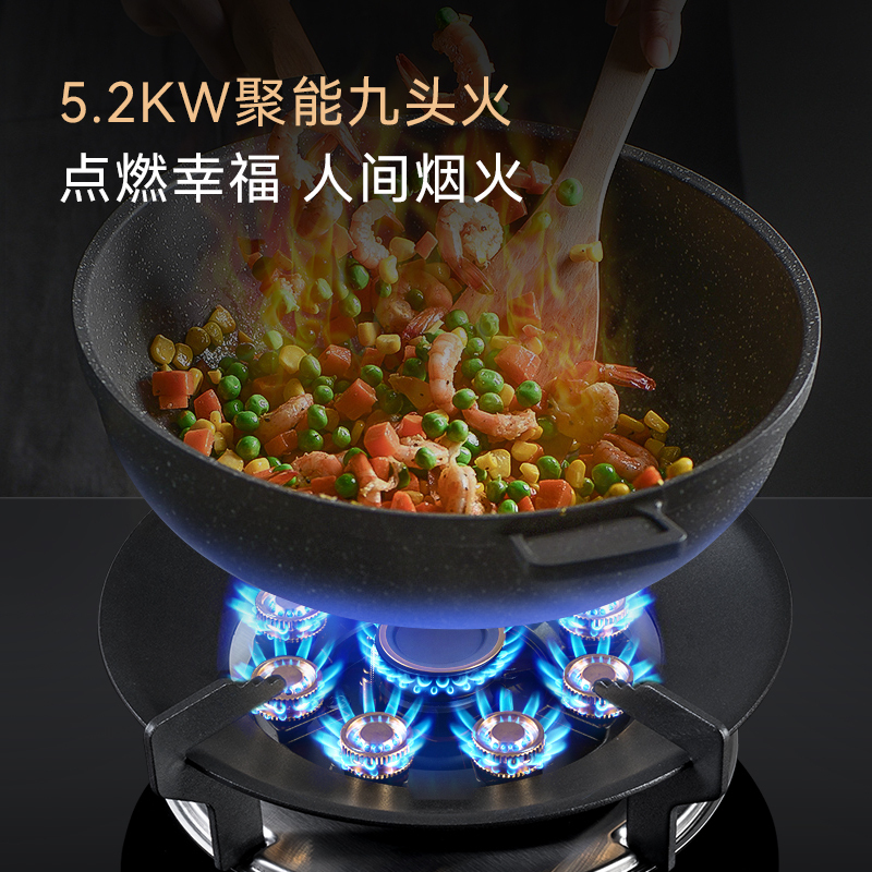 荣事达(Royalstar)JZY-AL104家用厨房九腔猛火灶煤气灶单灶台式嵌入式钢护玻璃面板一级能效燃气灶液化气