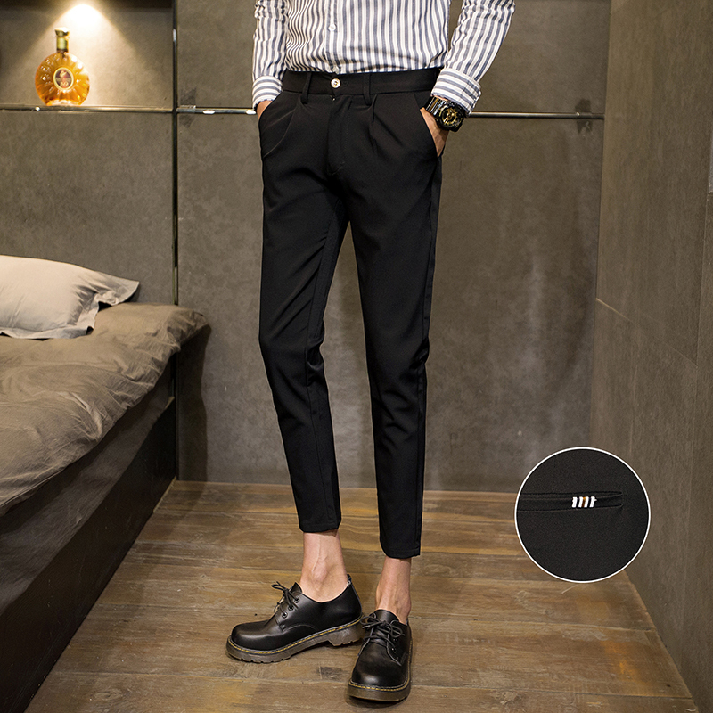 春夏款青少年九分商务休闲裤韩版西裤英伦小脚裤男纯色免烫工装潮