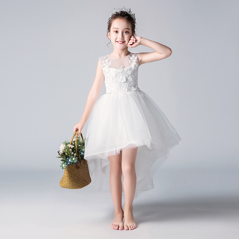 女童白色生日公主裙婚纱裙儿童走秀礼服蓬蓬纱小主持人演出服夏季