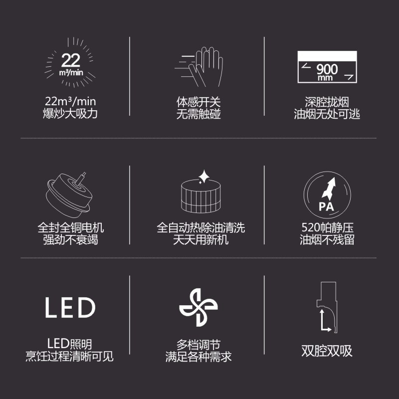 洁得 彩屏体感触摸 自清洁 免拆洗 22立方大吸力顶吸油烟机T57(不含安装)