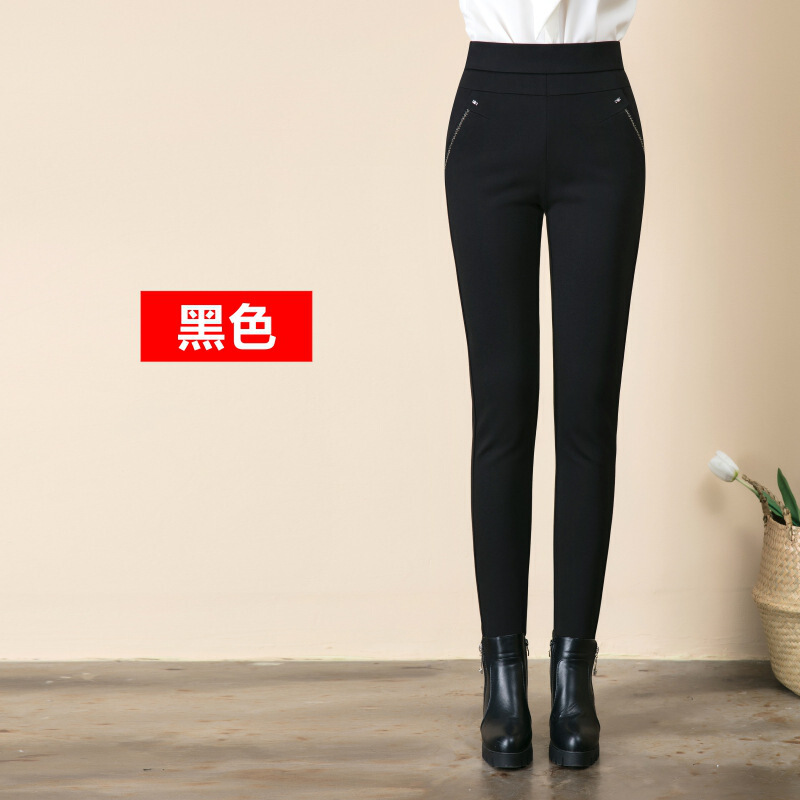 迪鲁奥(DILUAO)新款女装妈妈裤子春秋常规外穿高腰弹力中老年女裤条纹长裤格子裤大码 黑色1813松紧腰春秋长裤 31.