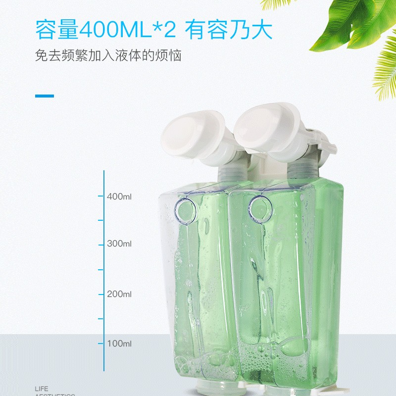 瑞沃(SVAVO)手动皂液器免打孔卫生间洗手液盒 酒店宾馆壁挂式浴室洗发沐浴露 V102 双格皂液盒单位:个高清大图